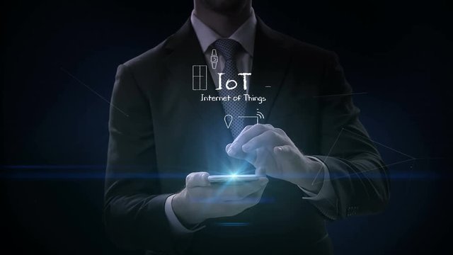 Businessman slide touch mobile IoT icon, Hand drawing Internet of things icon. 4k movie.