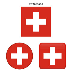 Obraz premium Switzerland flag. Correct proportions, elements, colors. National Flag of Switzerland. Abstract concept. Set of icons, square, button. Vector illustration on white background.