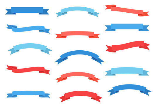 Blue and red curved vector ribbons for advertisement and American holiday designs