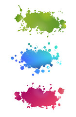 Vector set of abstract watercolor spots red, blue, green on white background. The color splashing in the paper. It is isolated background. Print for clothes. Watercolor designer element.