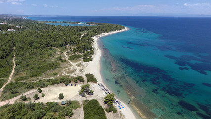 Aerial view of coastline of Kassandra peninsula, Greece