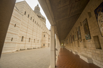 Display of mosaic wall donations of many nations in Basilica of the Annunciation, Church of the...