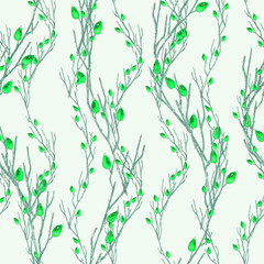 Seamless Botanical Pattern with Briar Branches in Asian Style.