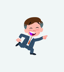 Businessman running smiling.