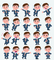 Cartoon character businessman. Set with different postures, attitudes and poses, doing different activities in isolated vector illustrations.