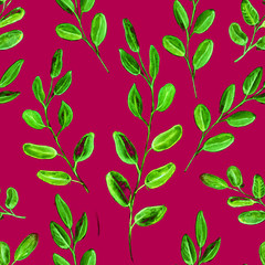 Seamless Realistic Watercolor Greenery Pattern. Hand Drawn Eucalyptus Leaves and Branches Print. Summer, Spring Forest Herbs, Plants Texture. Foliage in Vintage Style. Nature Eco Friendly Concept.