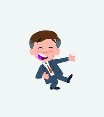 Businessman laughing while teaching something to his left. 
