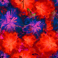 Floral Watercolor Pattern. Summer Vintage Flower Print. Modern Dress Design. Bud Repeating Wallpaper Design. Meadow Flowers Illustration. Spring Illustration for Textile. Exotic Flower. Hibiscus.