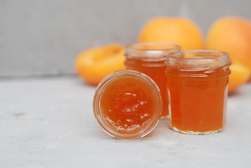 Fresh Apricot Fruit and Jem Background Vitamine Diet Vegetarian Food Gray Background