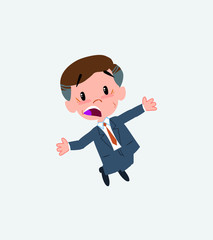 Businessman jumping terrified.