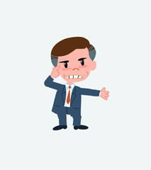 Businessman, is angry and points his head with his index finger.