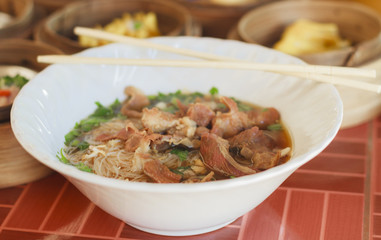 Noodles Thai street food healthy fastfood, Noodle with pock soup.