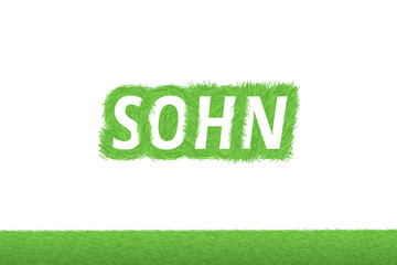 "SOHN" Gras Grüner Text auf weißem Hintergrund