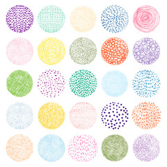 Colorful Hand drawn vector texture circles with lines, dots and scribbles for graphic design