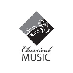 abstract monochrome icon of violin with text