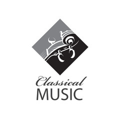 abstract monochrome icon of violin with text