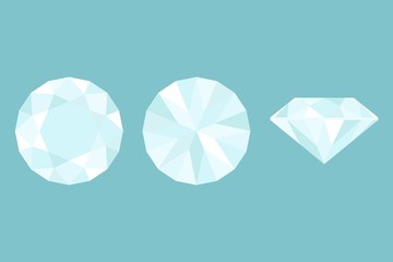 Three Different views of large diamond cut, side, top and bottom structure flat design