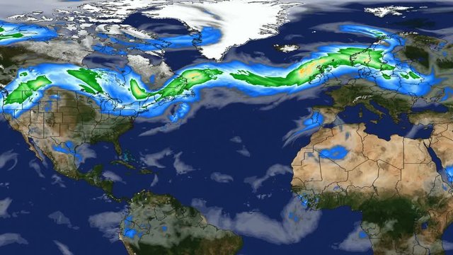 Time lapse animation simulated wind speeds on planet earth with color graphic representation . Equirectangular projection . Elements of this image furnished by NASA