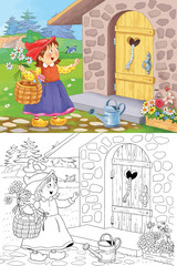 Little Red Riding Hood. Fairy Tale. Illustration for children. Coloring page