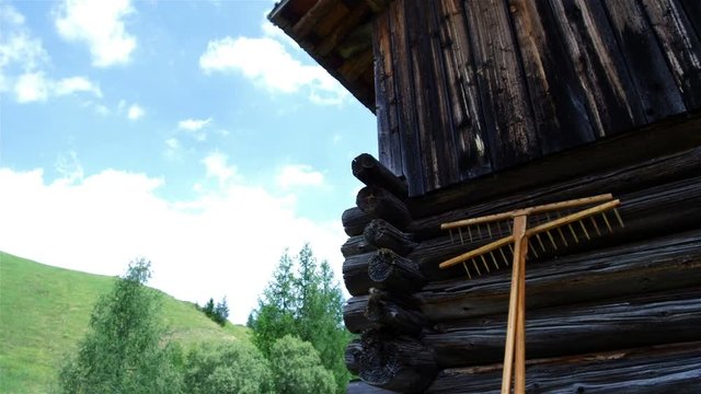 time lapse rakes resting on a barn in South Tyrol, Alta Badia Italy