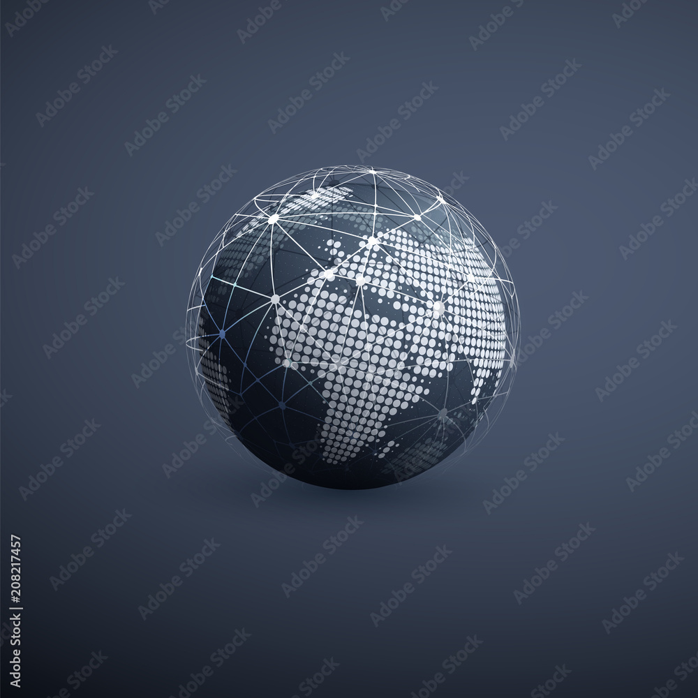 Poster digital network connections, technology background - cloud computing design concept with spotted wor