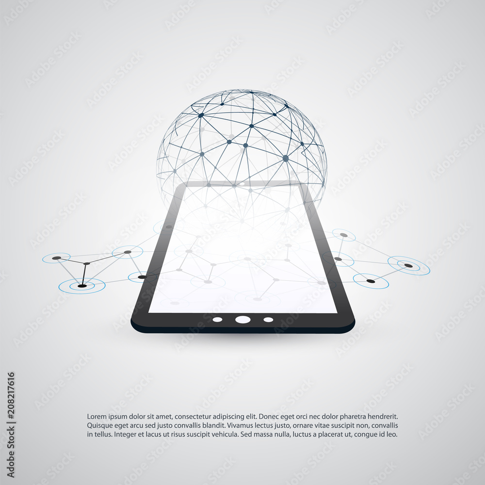 Poster digital network connections, mobile technology background - cloud computing design concept with tran