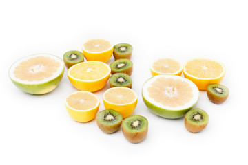 Fruit food citrus slice, orange, lemon on white background.