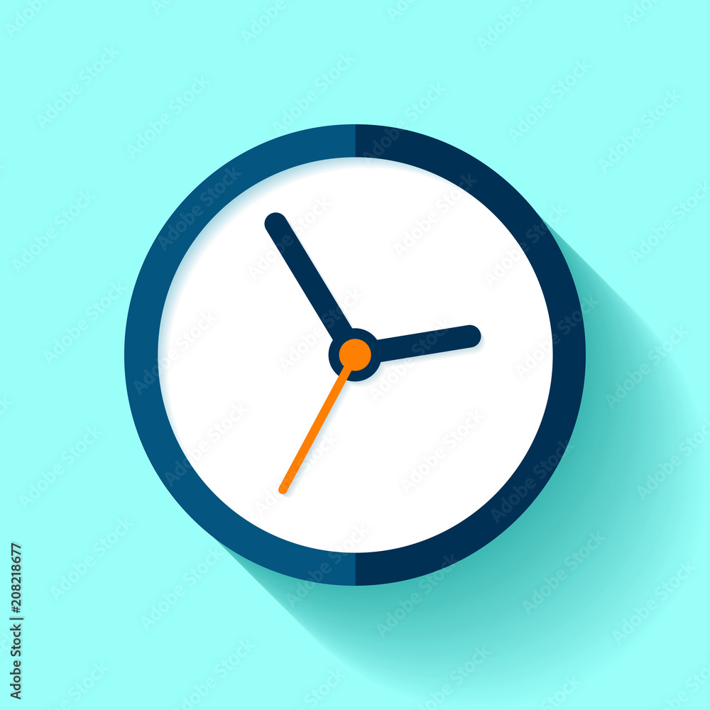 Aufkleber clock icon in flat style, round timer on blue background. simple business watch. vector design eleme