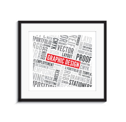 graphic design words background in a picture frame