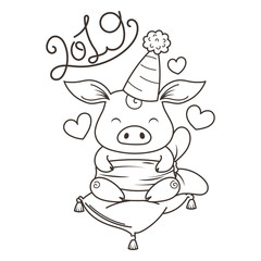 Cute cartoon pig in love. Symbol of New 2019 Year