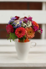 Side view of the romantic bouquet of colourful flowers