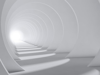 Abstract white round tunnel with glowing end