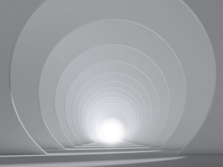 Abstract white tunnel interior perspective 3d