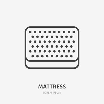 Mattress flat line icon top view. Bedding sign. Thin linear logo for interior store.