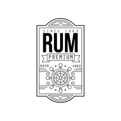 Rum vintage label design, alcohol industry monochrome badge vector Illustration on a white background