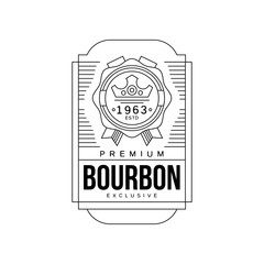 Bourbon vintage label design, premium strong drink emblem estd 1963, alcohol industry monochrome badge vector Illustration on a white background
