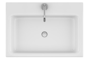top view of ceramic bathroom sink isolated on white background