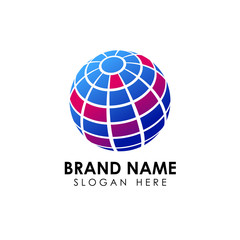 3D digital globe logo design. icon vector illustration. This logo is suitable for global company, world technologies and media and publicity agencies