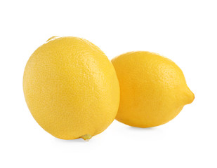 Ripe lemons on white background. Fresh citrus fruit