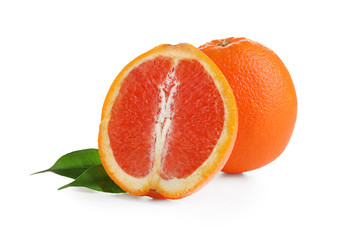 Naklejka na ściany i meble Ripe oranges on white background. Fresh citrus fruit