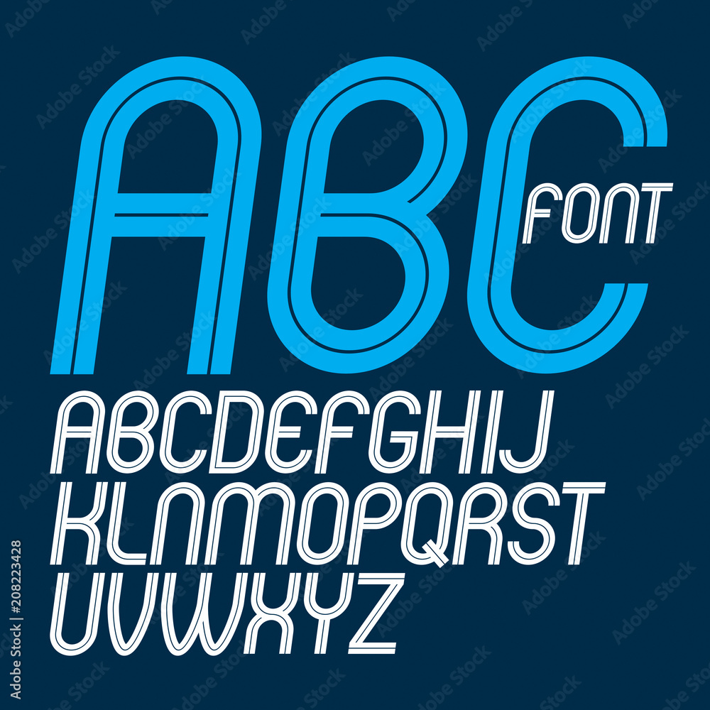 Poster set of vector upper case rounded delicate english alphabet letters made with white lines, can be use