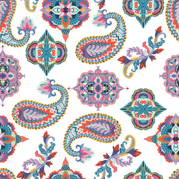 Seamless paisley pattern. Oriental design for fabric, prints, wrapping paper, card, invitation, wallpaper. Vector illustration 