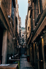 Fototapeta premium urban scene with empty narrow street in Dubrovnik city, Croatia