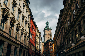 Fototapeta premium urban scene with narrow street in Stockholm, Sweden