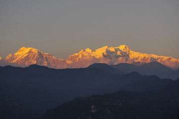 Annapurna mountain range in Nepal at sunrise