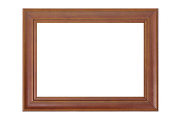 Brown wood photo frame isolated on white background