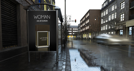 billboard perfume on city at evening