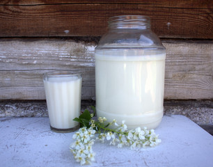 milk in a jar and in a glass