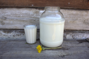 milk in a jar and in a glass