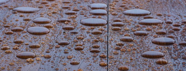 Wooden planks bathed in the rain